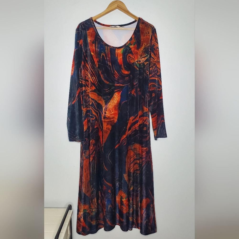 Soft Surroundings Santiago Stretch Velvet Dress Holiday Abstract Rust Size 2x